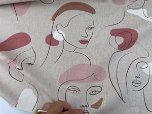 Dekostof - hør look med fine minimalitiske ansigter